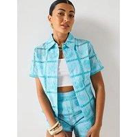 V By Very Contrast Broderie Shirt Co-Ord - Blue