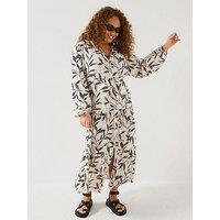 V By Very Curve Viscose Long Sleeve Tiered Midi Dress - Print