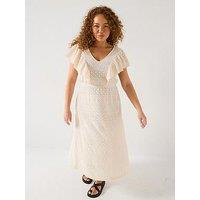 V By Very Curve Lace Ruffle Midi Dress - Cream