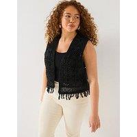 V By Very Curve Crochet Waistcoat - Black