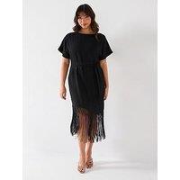 V By Very Curve Asymmetric Hem Fringe Dress - Black