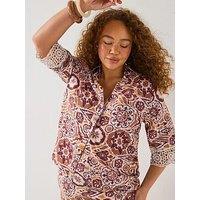 V By Very Curve Lace Trim Shirt Co-Ord - Print