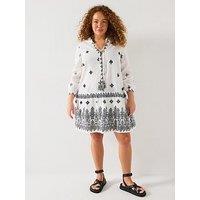 V By Very Curve Printed Smock Mini Dress - Black