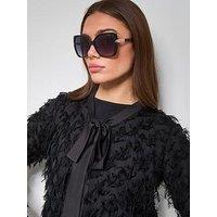 Guess Butterfly Metal Trim Arm Sunglasses - Shiny Black