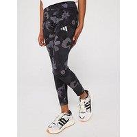 Adidas Junior Girls Training Essentials Printed Tights - Grey/Carbon/Black