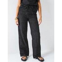 V By Very Palm Tree Broderie Trouser Co-Ord - Black