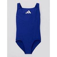Adidas Junior Girls 3 Bar Logo Swimsuit - Blue