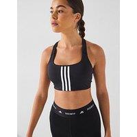 Adidas Womens Training 3 Stripe Midi Support Sports Bra - Black