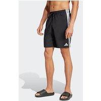 Adidas Mens 3 Stripe 8In Swim Shorts - Black/White