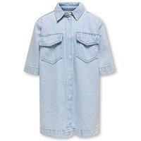 Only Kids Girls Sophie Oversized Denim Shirt Dress - Light Blue Denim