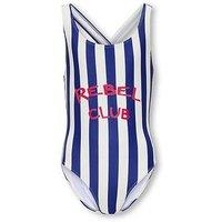 Only Kids Girl Stripe Rebel Swimsuit - Mazarine Blue