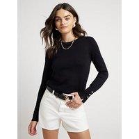 River Island Crew Neck Fine Knit Top - Black