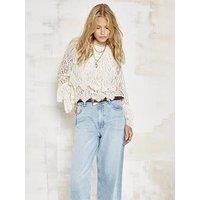 River Island All Over Lace Frill Blouse - Cream