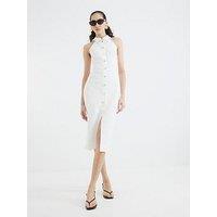 River Island Denim Fitted Shell Button Midi Dress - White