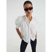 River Island Gold Button Pleated Blouse - White