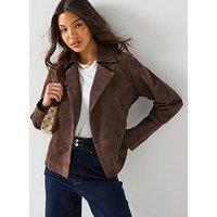 V By Very Belted Real Suede Jacket - Chocolate