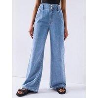 V By Very Soft Denim Wide Leg Jeans - Light Wash