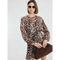 River Island Belted Print Mini Dress - Brown