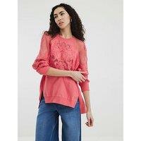 River Island Cutwork Floral Sweatshirt - Coral