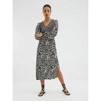 River Island Shirred Animal Print Midi Dress - Cream