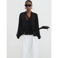 River Island Ruffle Pussybow Blouse - Black