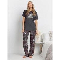 Long Tall Sally Tall Manifest Stars Wide Leg Pj Set - Grey