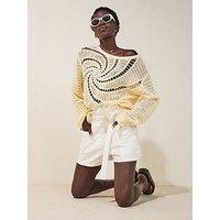 V By Very Swirl Crochet Long Sleeve Top - Yellow
