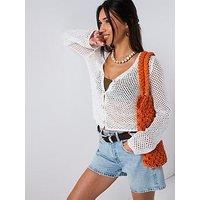 V By Very Cotton Rich Open Stitch Knitted Sequin Cardigan - Cream