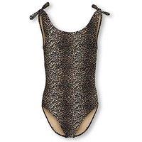 Only Kids Girls Leopard Print Knot Swimsuit - Humus Cool Leo