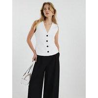 River Island V Neck Button Front Waistcoat - White