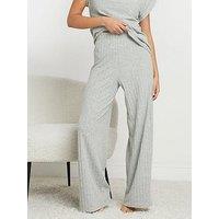 Pixiegirl Petite Ribbed Wide Leg Trousers - Grey