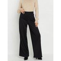Pixiegirl Petite Button Tab Ponte Wide Leg Trousers - Black