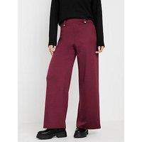 Pixiegirl Petite Button Tab Ponte Wide Leg Trousers - Red
