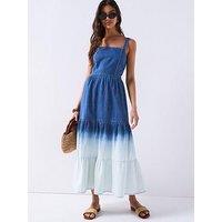 V By Very Ombre Tiered Denim Dress - Mid Wash