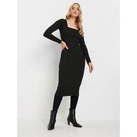 Long Tall Sally Square Neck Bodycon Midi Dress - Black