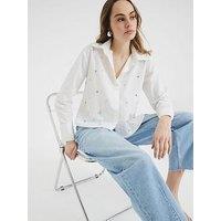 River Island Diamante Detail Poplin Shirt - White