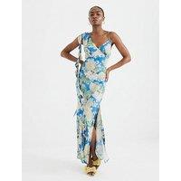 River Island Ruffle Bias Slip Dress - Blue