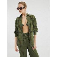 River Island Lace Insert Shirt - Khaki