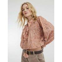 River Island All Over Lace Ruffle Top - Pink