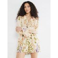 River Island Floral Ruffle Playsuit - Cream