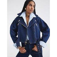 River Island Denim Biker Jacket - Denim - Blue