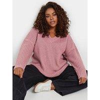 Yours Curve Waffle V Neck Jumper - Pink
