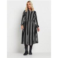 Yours Curve Long Sleeve Stripe Shirt Dress - Black