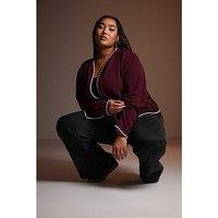 Yours Curve Scalloped Edge Short Cardigan - Purple