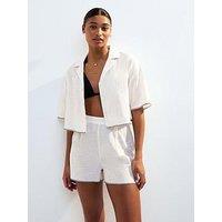 New Look Cream Textured Blanket Stitch Cropped Beach Shirt