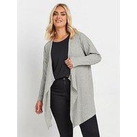 Yours Curve Ribbed Waterfall Soft Feel Cardigan - Grey