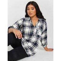 Yours Curve Overhead Checked Shirt - Navy Blue