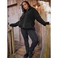 Yours Curve Heavy Zip Through Borg Jacket - Black