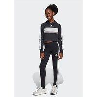 Adidas Sportswear Junior Girls Seasonal Essentials Tiberio 3-Stripes Fleece Leggings Set - Black