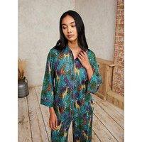 Chelsea Peers Poly 3/4 Sleeve Button Down With Wide Leg Bottoms - Multi
